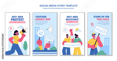 Cartoon Anti-War Protest Resistance Demonstration Social Media Stories Hand Drawn Template Background