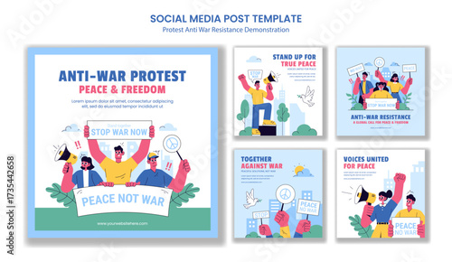 Anti War Protest Resistance Demonstration Cartoon Templates Background Illustration for Social Media Post