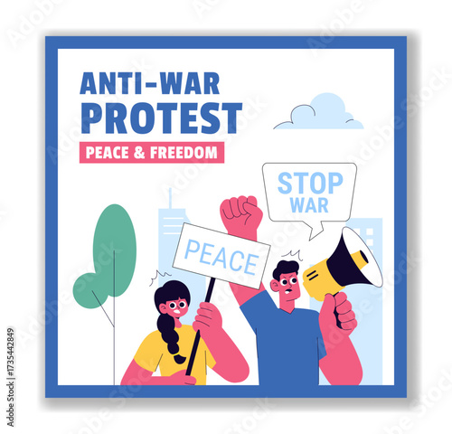 Protest Cartoon Hand Drawn Anti-War Resistance Demonstration Template Background Illustration