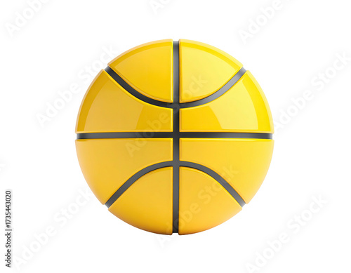 Shiny, vibrant yellow basketball graphic with black lines, isolated on black