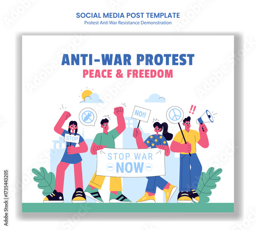 Hand Drawn Cartoon Protest Anti-War Resistance Demonstration Social Media Post Template Background