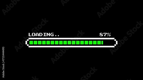 Retro pixel of a loading bar/loading screen game on black background