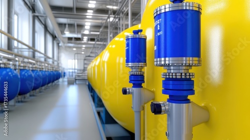 Industrial Equipment in Modern Facility with Yellow Storage Tanks