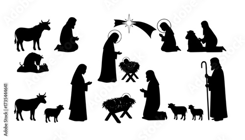 Christmas crib baby vector silhouette
