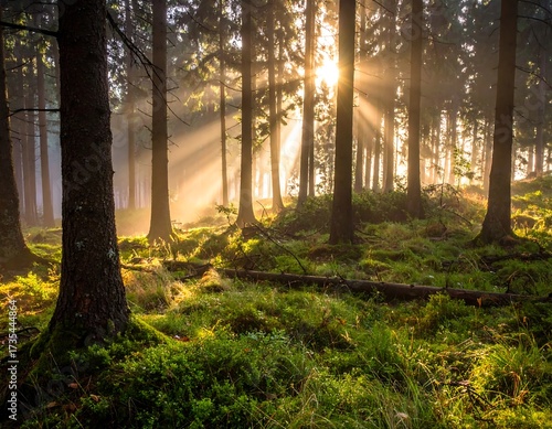 Wallpaper Mural Sunlight streams through a misty forest (12) Torontodigital.ca