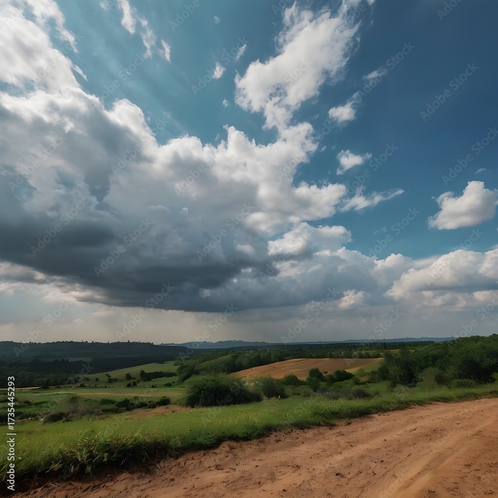 Obraz premium Scenic view of landscape against cloudy sky during sunny day 