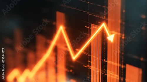 Animated orange graph arrow rises representing growth and increase