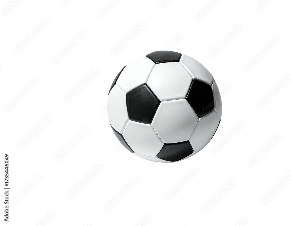 Obraz premium A classic black and white soccer ball is centered on a black background