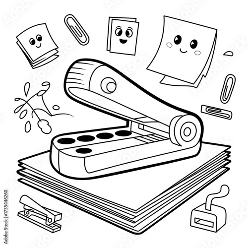 A hole punch illustration vector style coloring book