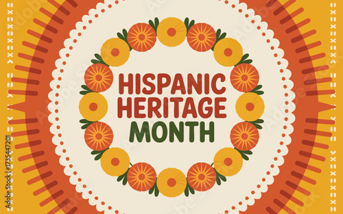 Hispanic Heritage Month text surrounded by floral wreath