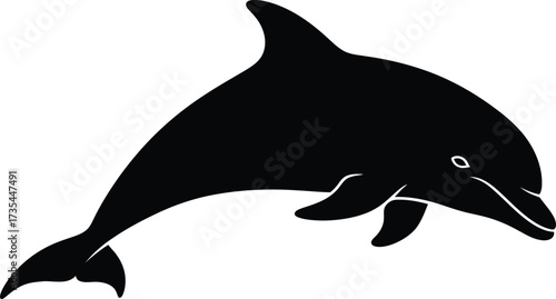 Adobe Illustrator Artwork Dolphin Silhouette in Dynamic Leaping Pose on White Background
