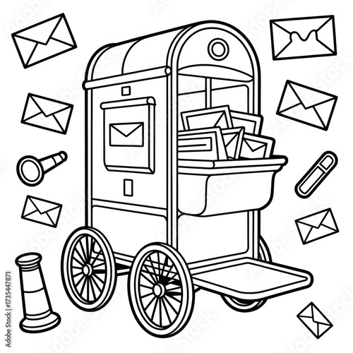 A mail trolley illustration vector style coloring book