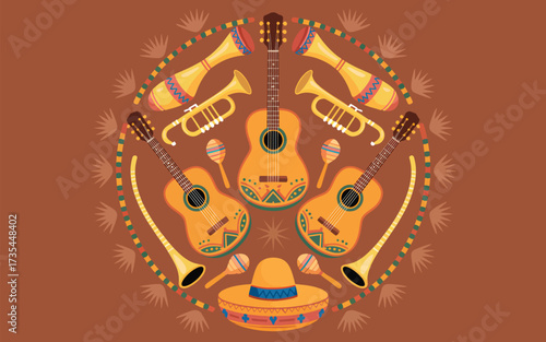 Mexican Fiesta Musical Instruments and Sombrero Arrangement