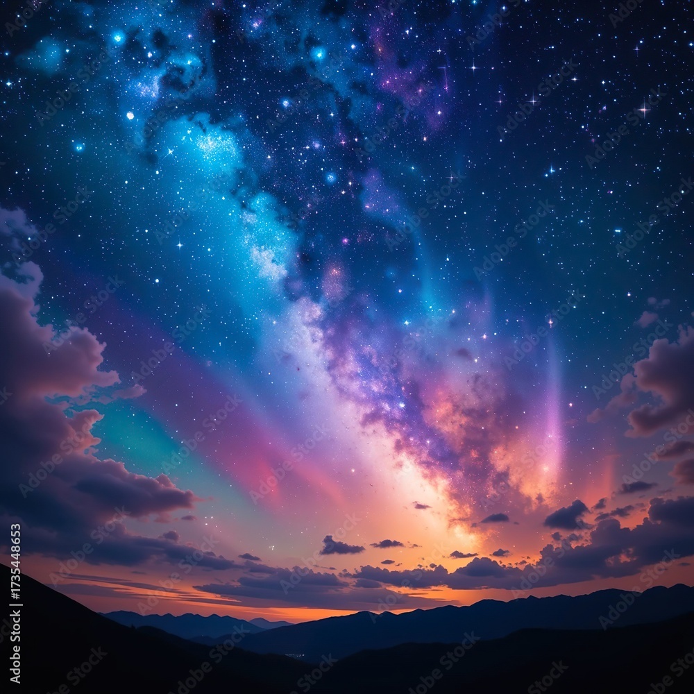 Fototapeta premium Vibrant Milky Way and Aurora Like Glow in the Night Sky Above a Mountain Range