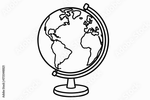 Coloring book for kids - Traditional globe with world map in black outline style  