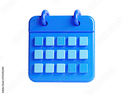 3D rendered blue calendar icon with highlighted dates on black background