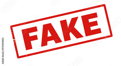 Red stamp declaring 'fake' symbolizing deception fraud misinformation and untruthful content for design projects isolated on white background