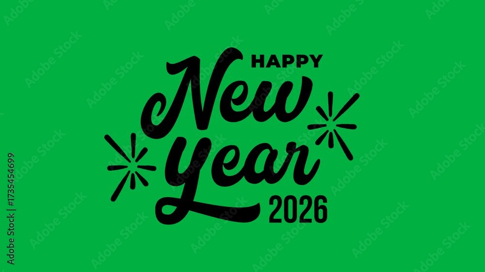 Happy New Year 2026 on green screen background. Happy New Year
