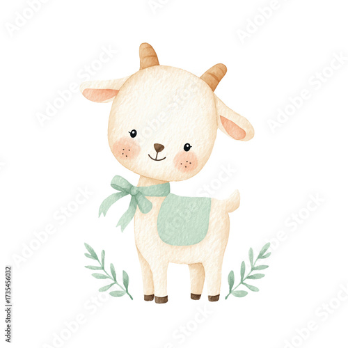 Adorable Watercolor Kid Goat Cute Farm Animal Illustration 1.