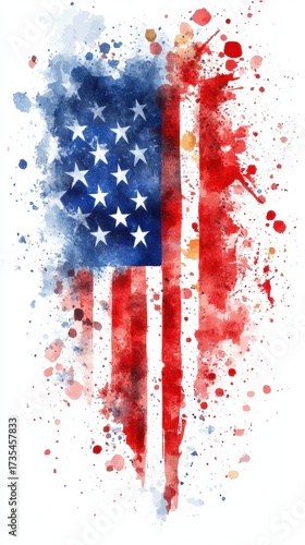 Artistic american flag watercolor with star-spangled banner design. Independence Day