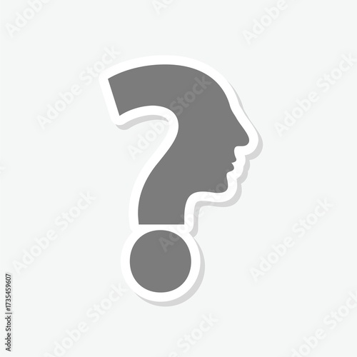 Question mark human head icon sticker isolated on gray background