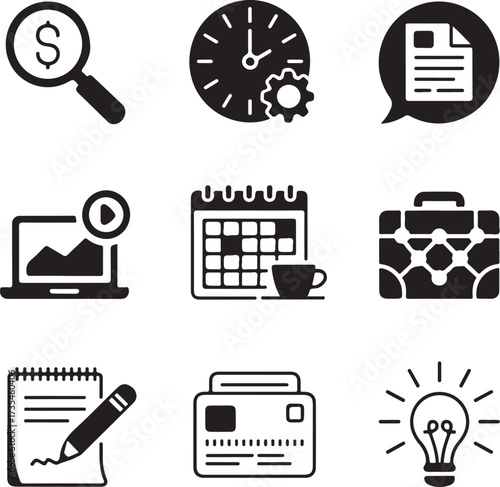 Set of nine detailed freelancer tools on white background vector
