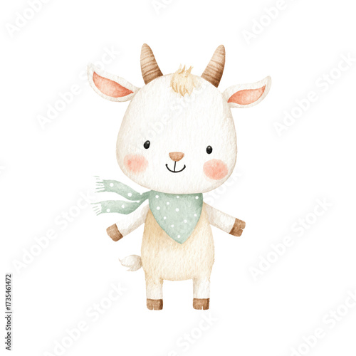 Adorable Watercolor Kid Goat Cute Farm Animal Illustration.