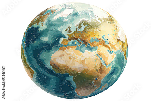 Detailed Pixelated Earth Globe View Featuring Europe and Africa with Varied Blue and Beige Tones Isolated on Transparent Background Digital Artwork, Global Map Illustration