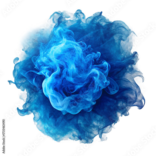 A vibrant blue smoke cloud swirling against a stark black background creating a dynamic visual effect created with generated ai