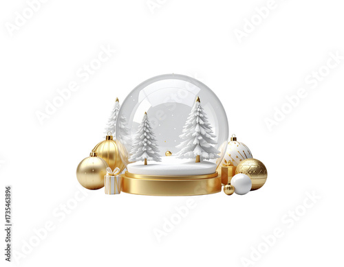 Luxury silver glass Christmas ball with silver ribbon on white background
