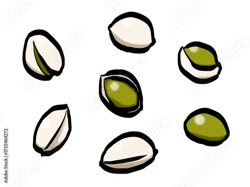 銀杏のイラスト （筆タッチ・イチョウ） シンプル /  Brush Style Ginkgo Nuts Illustration