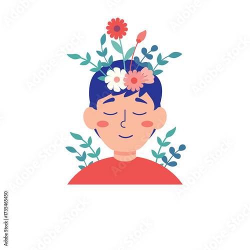 Calm Boy Floral Illustration
