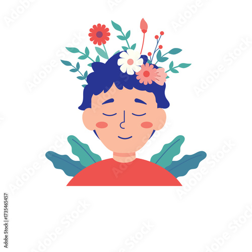 Calm Boy Floral Illustration