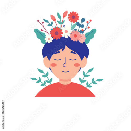 Calm Boy Floral Illustration