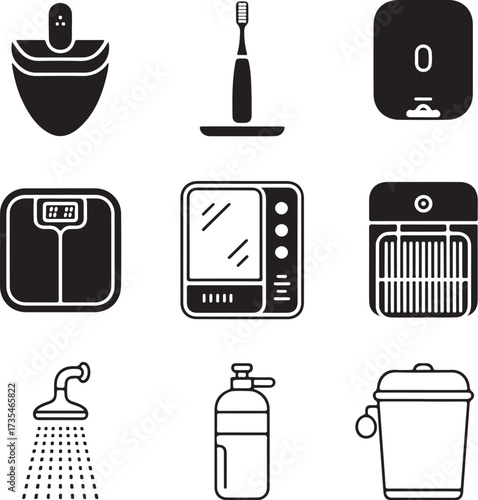 Set of nine detailed smart toiletries with transparent background hygiene personal care