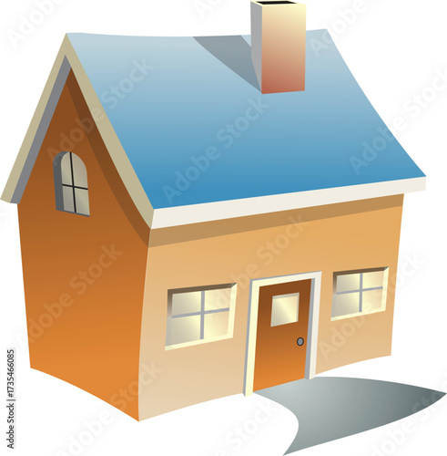 Cartoon house with chimney isolated on white background