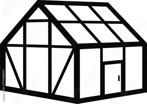 Simple black and white drawing of a greenhouse structure