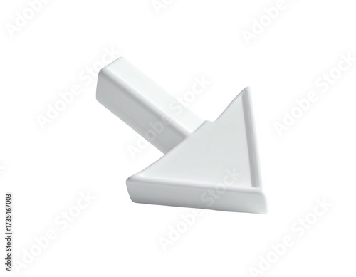 A 3D, white, arrow icon, pointing down and right on a black background