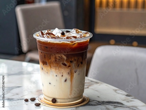 Iced coffee with milk and ice cubes