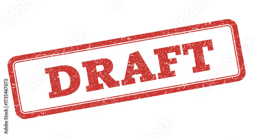 Official draft stamp red ink textured rectangular seal approval concept for documents and projects isolated on white background