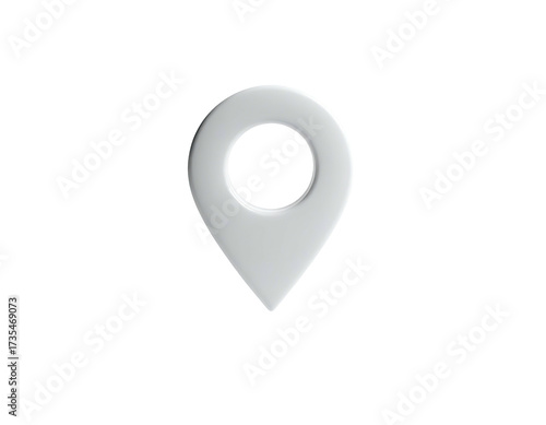 A glossy, 3D white location marker icon isolated on a stark black background