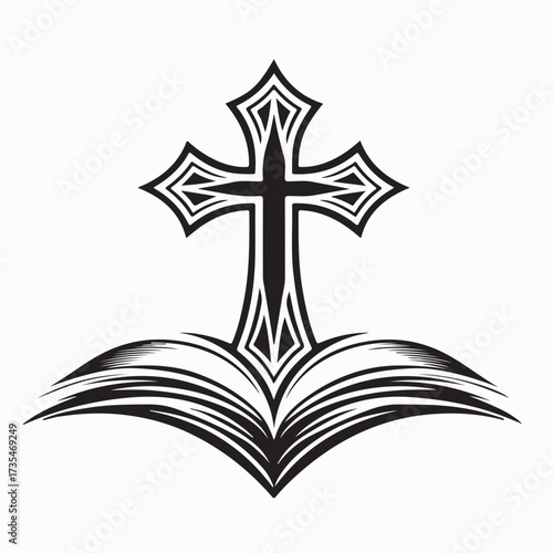 Holy Bible with Shining Cross Christian Religious Vector on white background