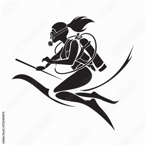 Woman scuba diver in wetsuit underwater vector image on white background