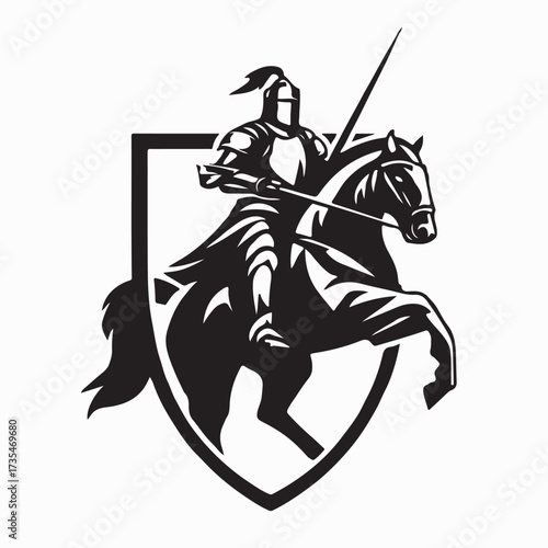 Cavalry knight riding horse medieval warrior vector illustration on white background