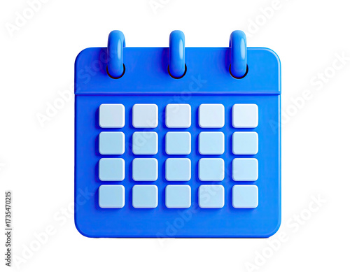 A 3D rendered blue calendar, with rounded edges and a clean, minimalist design