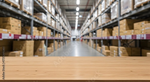 Wallpaper Mural Wooden Table Top with Blurred Warehouse Background Torontodigital.ca