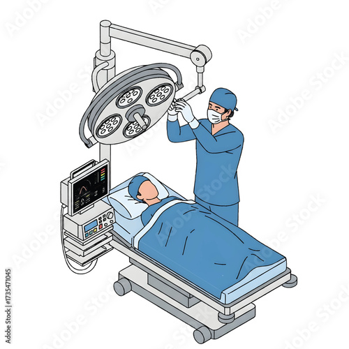 Surgeon Adjusting Surgical Lamp Vector