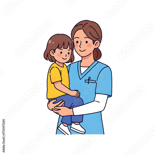 Pediatric Nurse Caring for Young Patient Vector Illustration