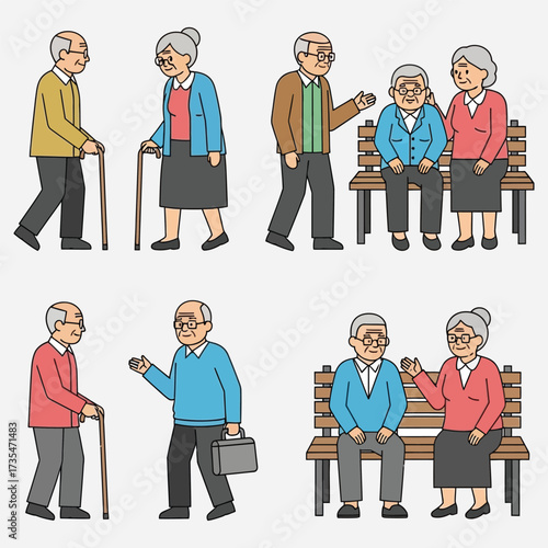 Elderly People Socializing Vector Illustration