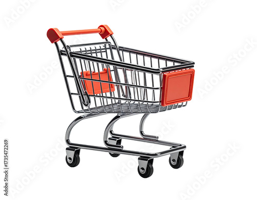 Rendered shopping cart with red accents against black backdrop